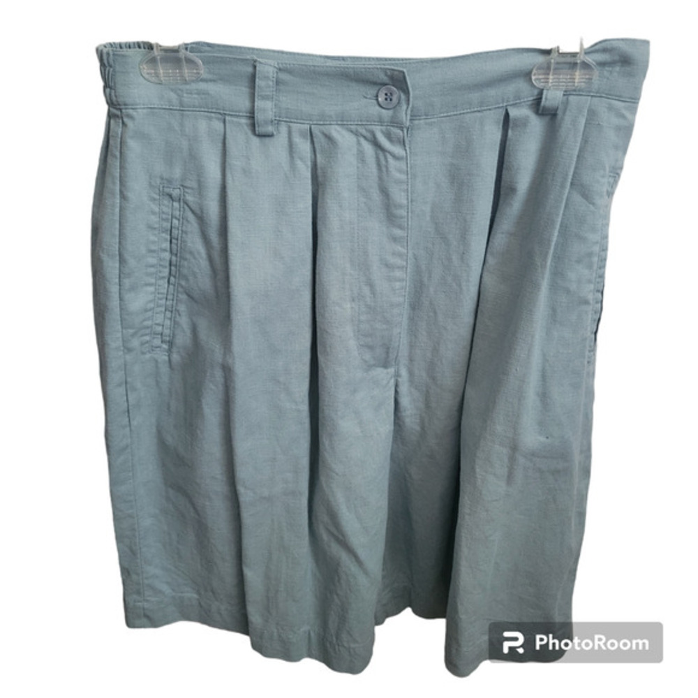 San Simeon Shorts Womens 10 Blue Linen Cotton Pleated High Rise Bermuda Summer‎